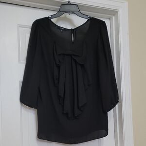 AGB Black Ruffled Blouse with 3/4 Sleeves